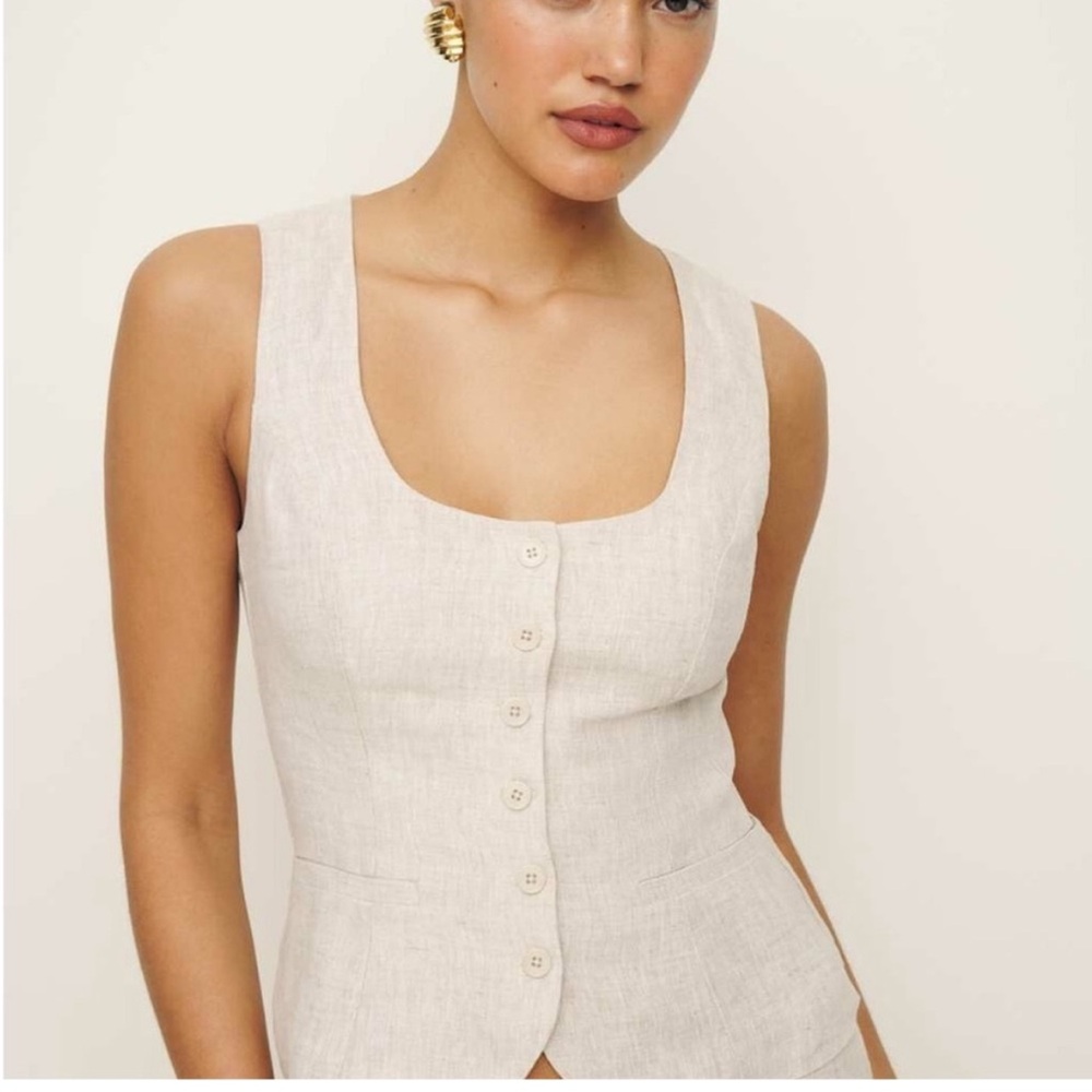 NWT Reformation Delanie Linen Top in Oatmeal size 2